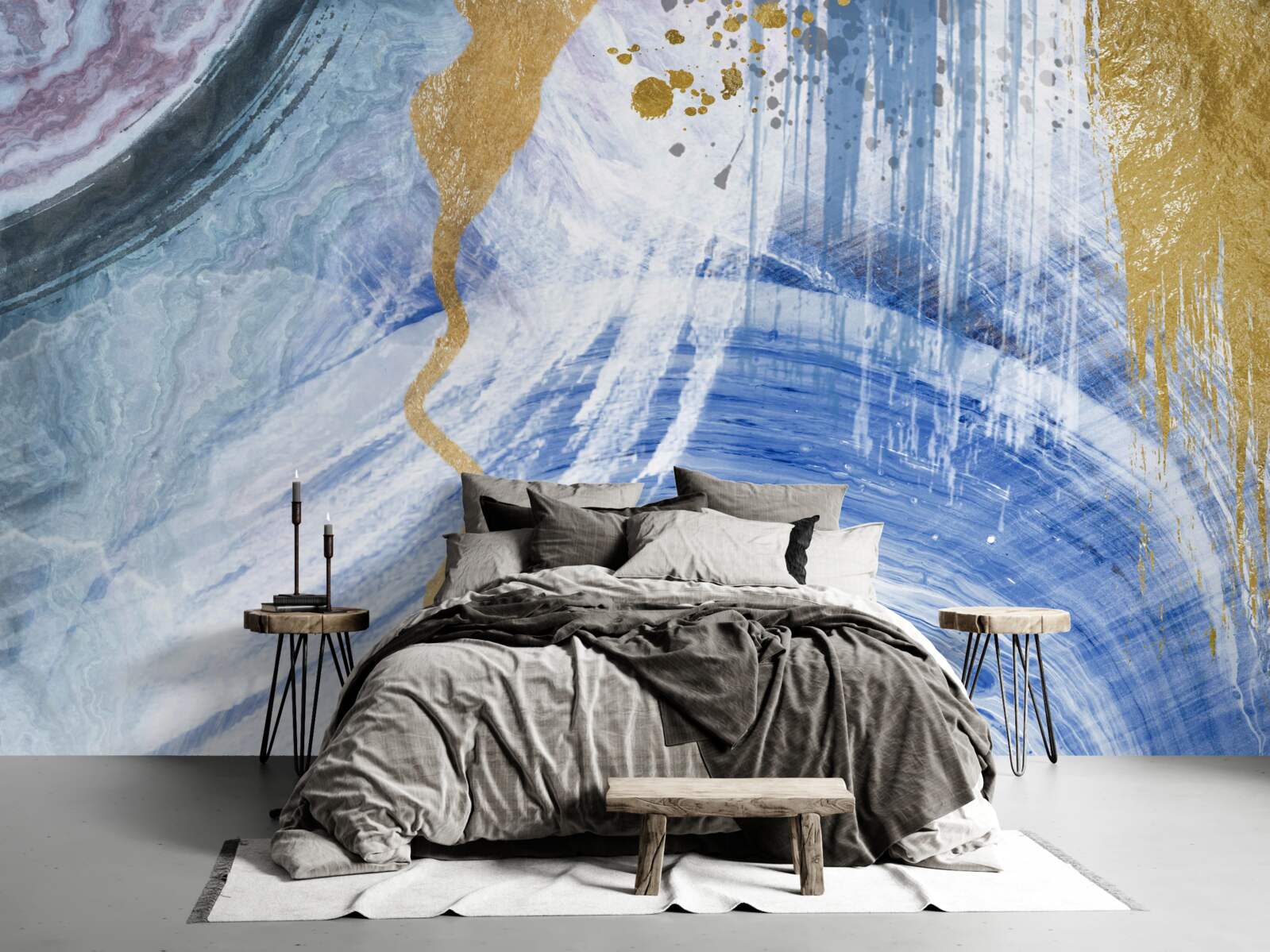 Fototapet fluxuri maro pe un fundal de pete albastre