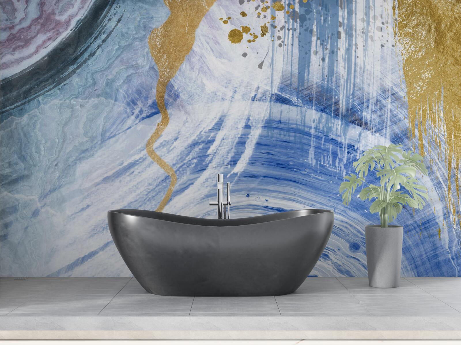 Fototapet fluxuri maro pe un fundal de pete albastre