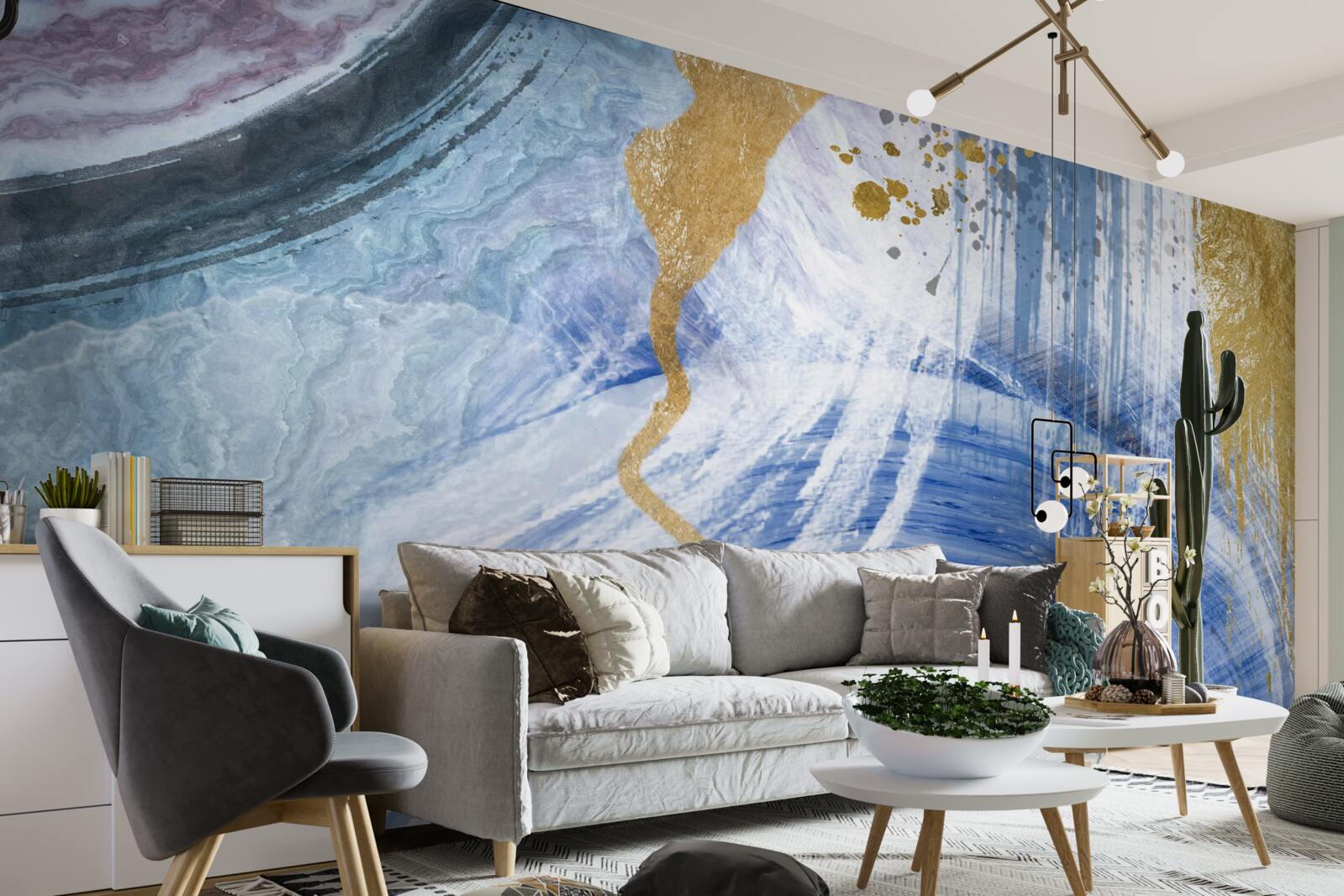 Fototapet fluxuri maro pe un fundal de pete albastre