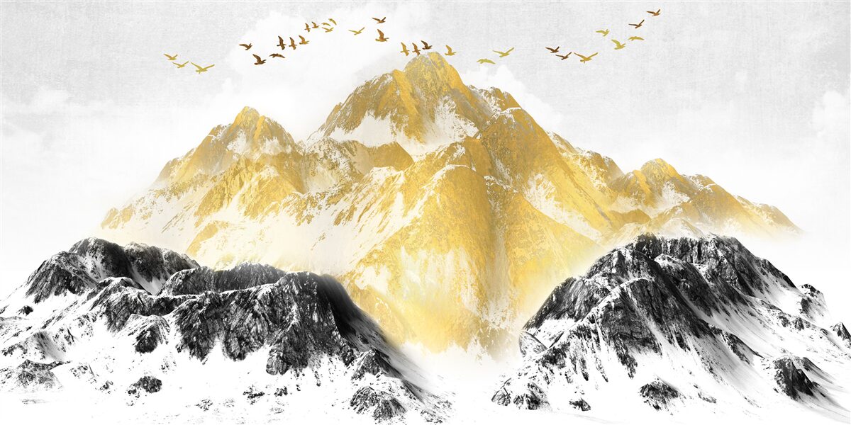 Fototapet lanțuri muntoase cu vârfuri aurii