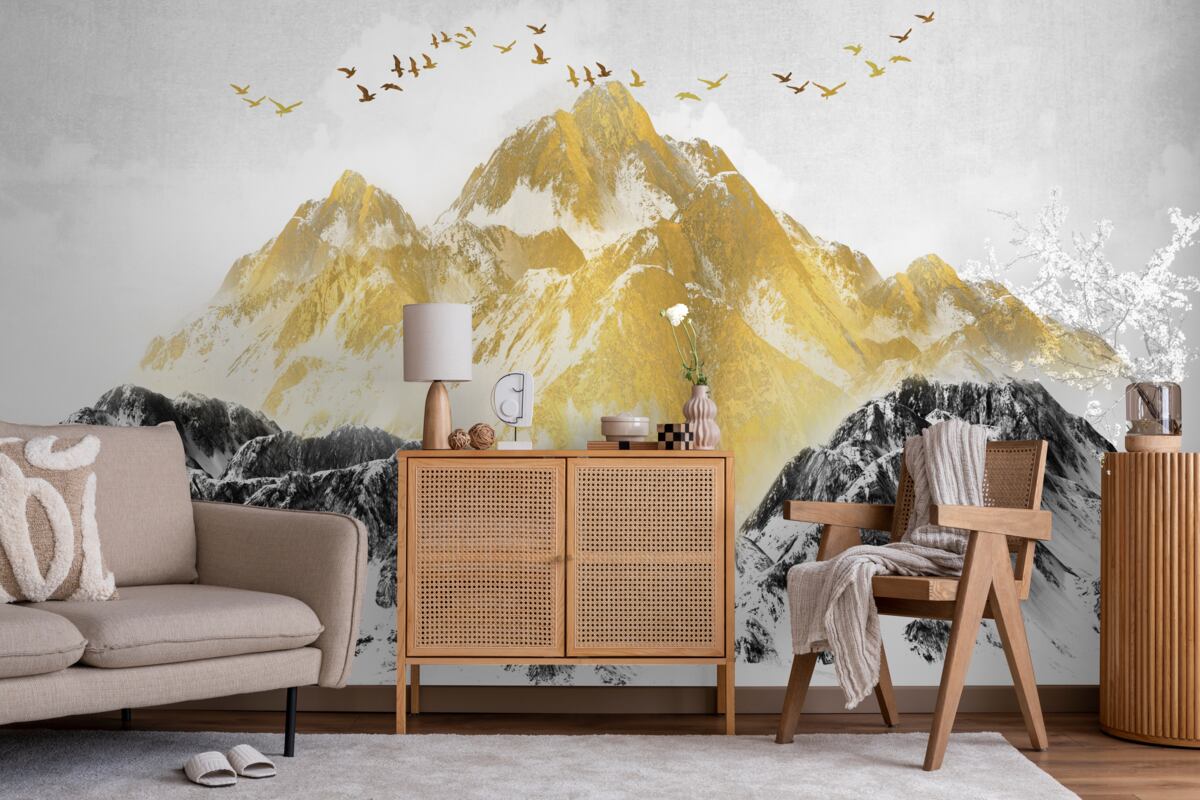 Fototapet lanțuri muntoase cu vârfuri aurii