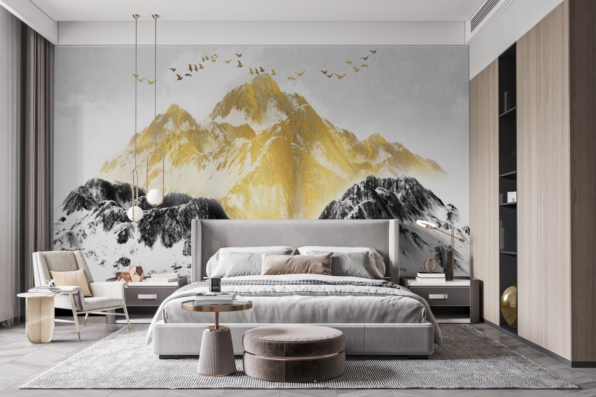 Fototapet lanțuri muntoase cu vârfuri aurii