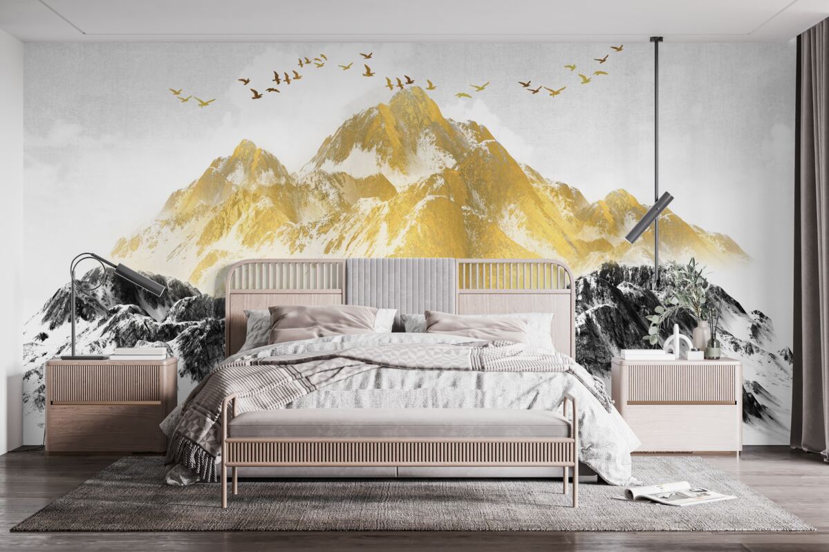 Fototapet lanțuri muntoase cu vârfuri aurii