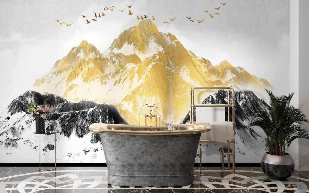 Fototapet lanțuri muntoase cu vârfuri aurii