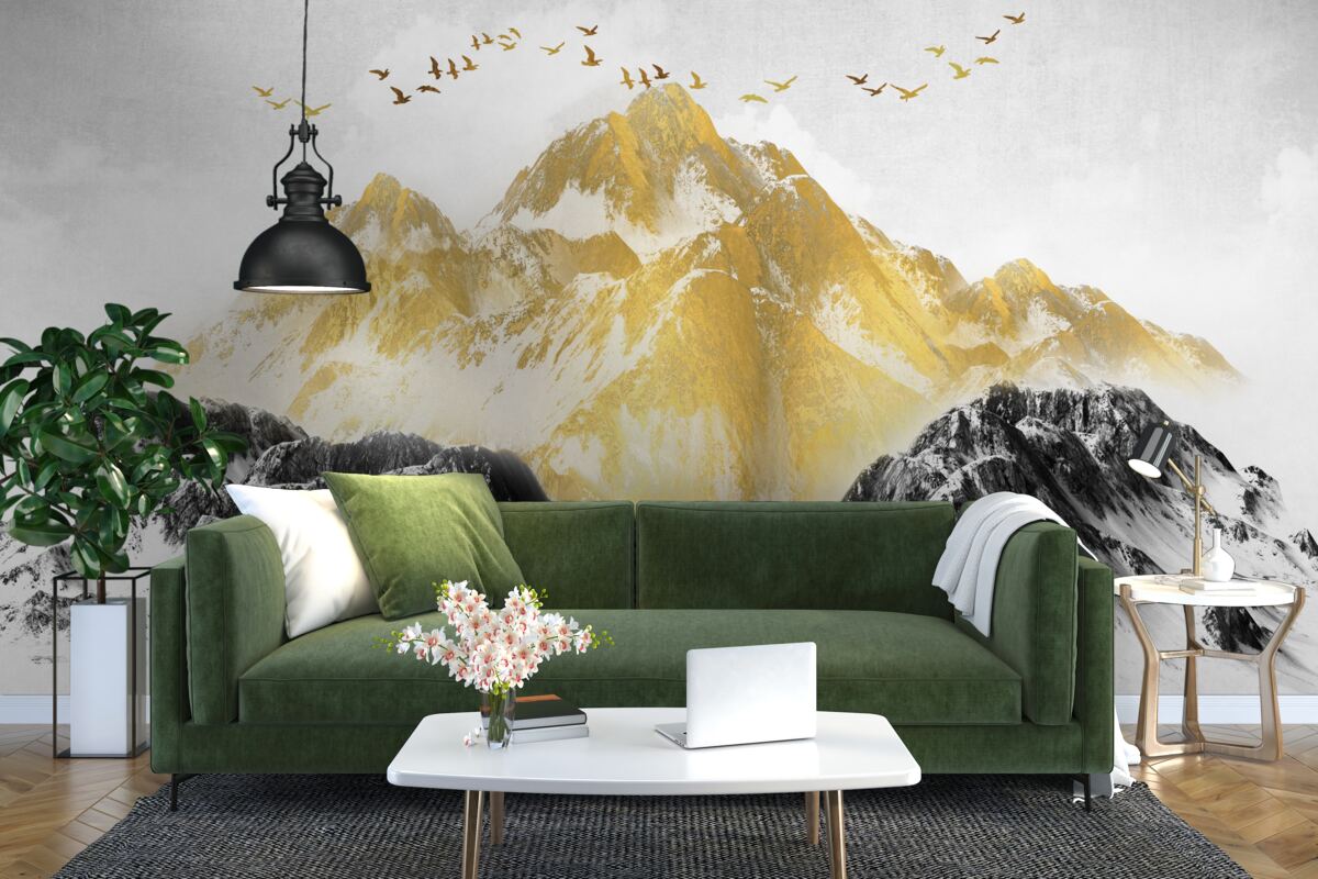 Fototapet lanțuri muntoase cu vârfuri aurii