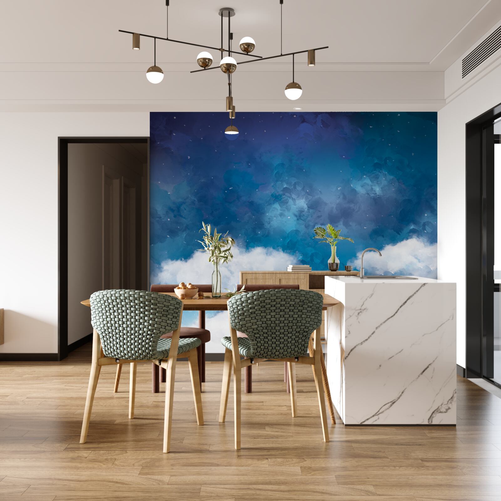 Fototapet un cer înstelat presărat cu nori noaptea