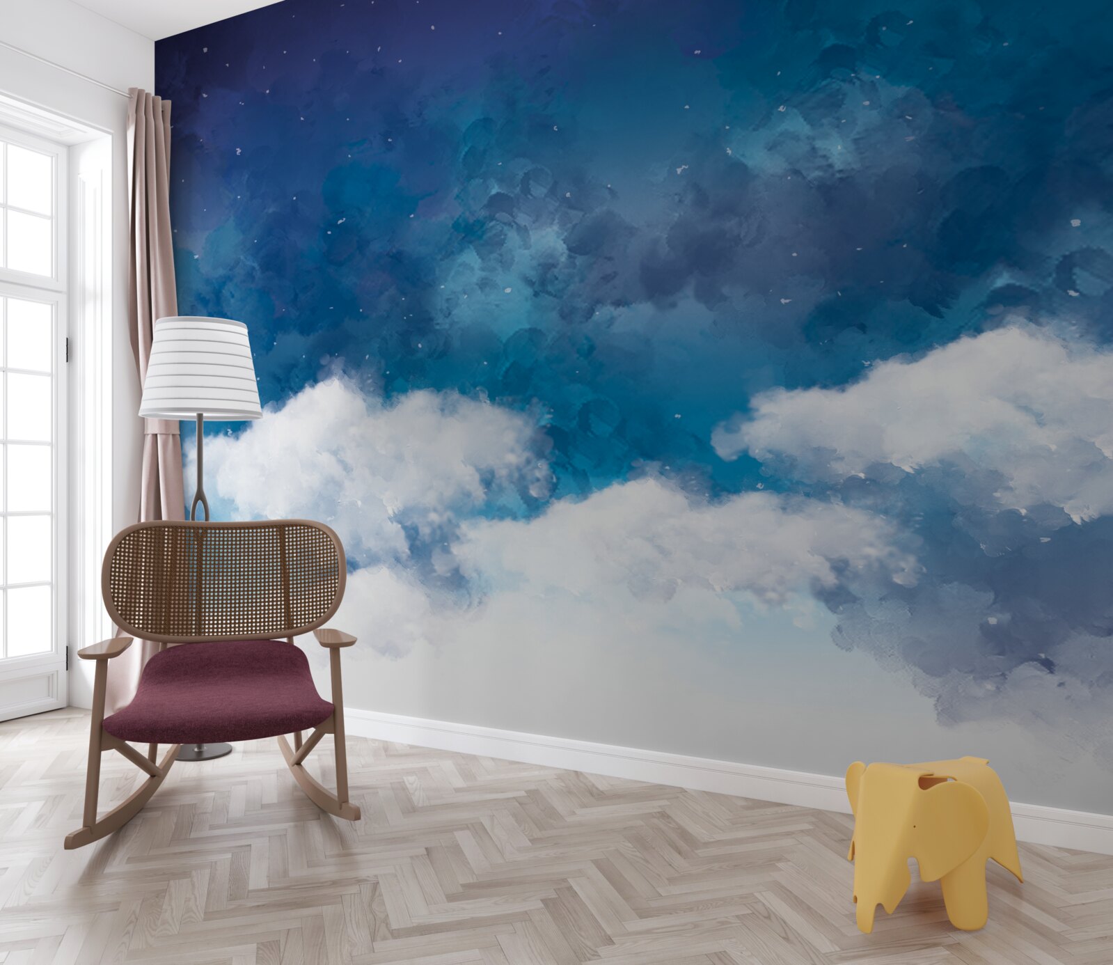 Fototapet un cer înstelat presărat cu nori noaptea