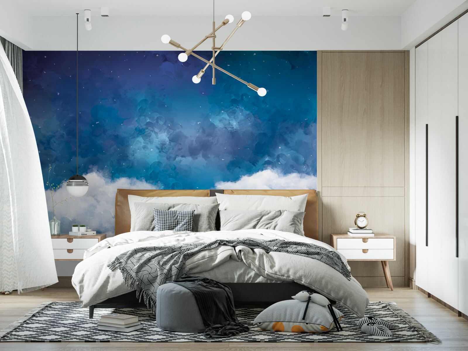 Fototapet un cer înstelat presărat cu nori noaptea