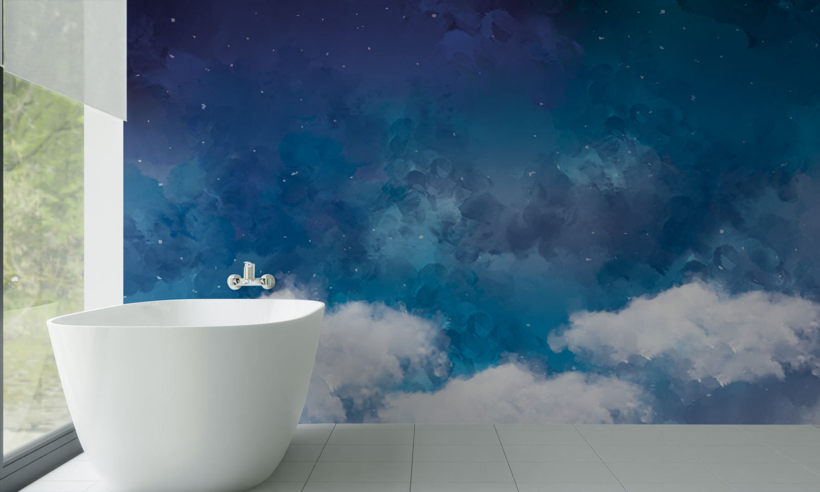 Fototapet un cer înstelat presărat cu nori noaptea