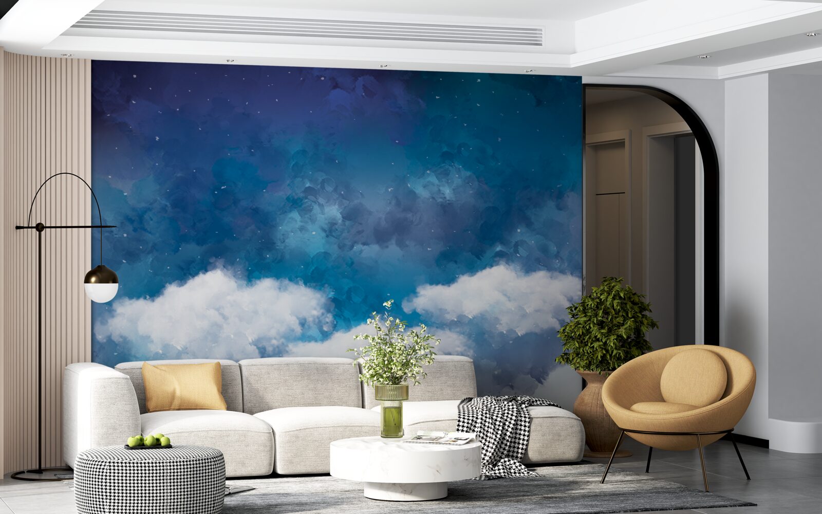 Fototapet un cer înstelat presărat cu nori noaptea