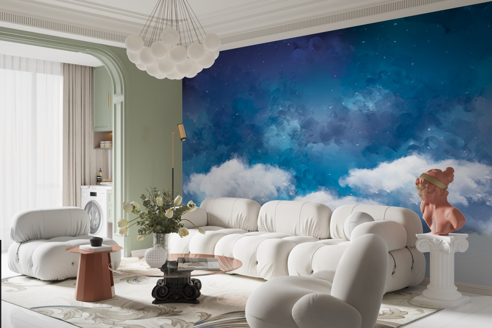 Fototapet un cer înstelat presărat cu nori noaptea