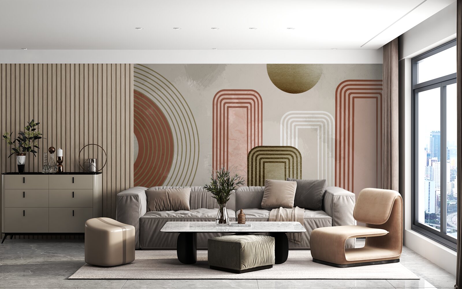 Fototapet curbe moi pe un fundal gri