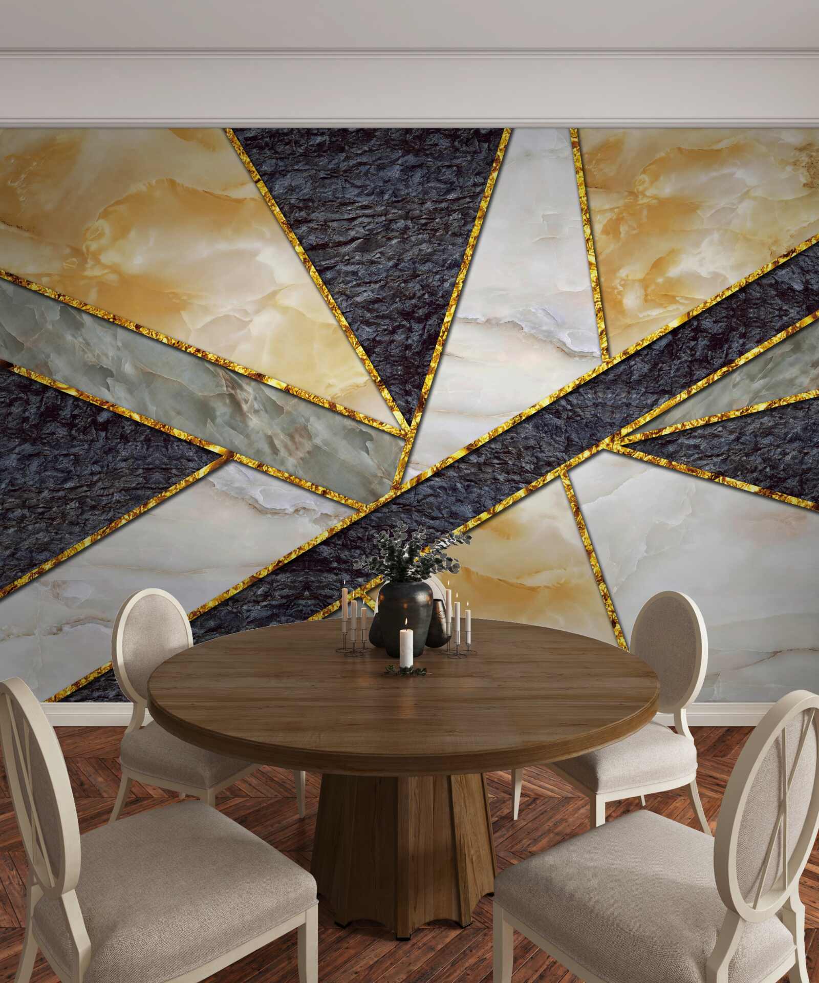 Fototapet marmură colorată în proporție de aur