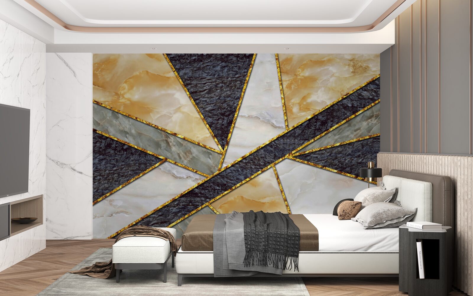 Fototapet marmură colorată în proporție de aur