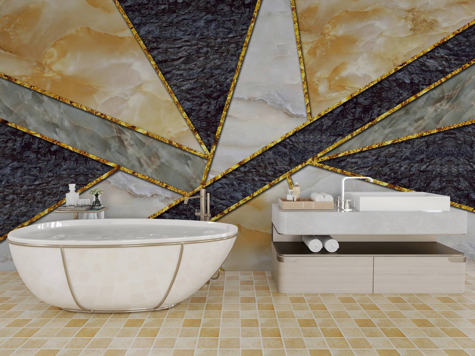 Fototapet marmură colorată în proporție de aur