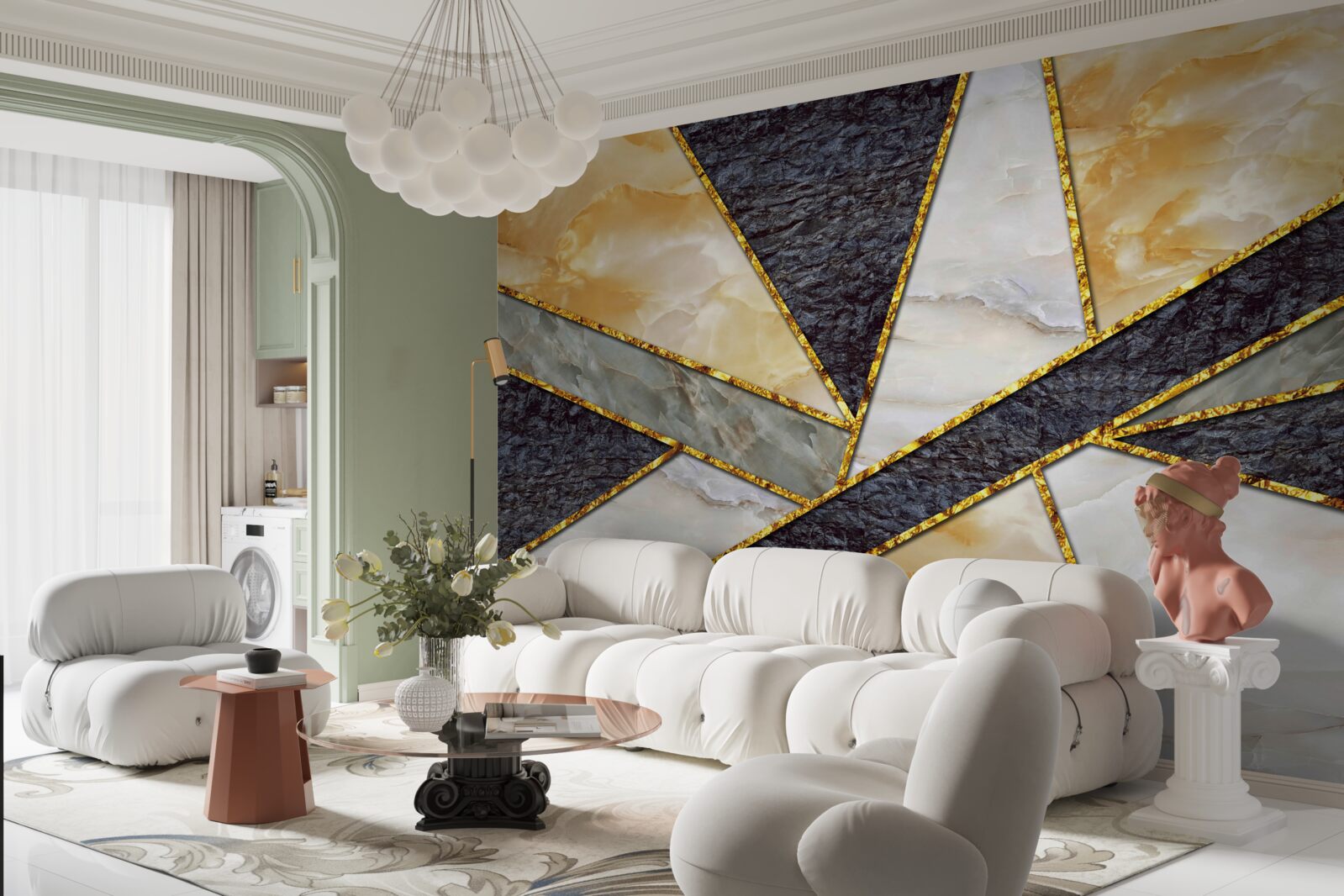 Fototapet marmură colorată în proporție de aur