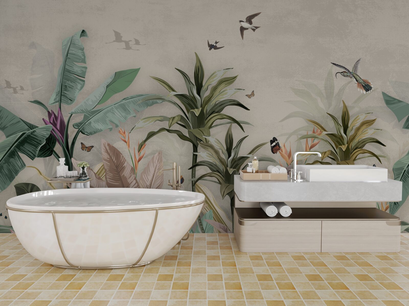 Fototapet tropicele sunt un loc în care păsările își găsesc plăcerea