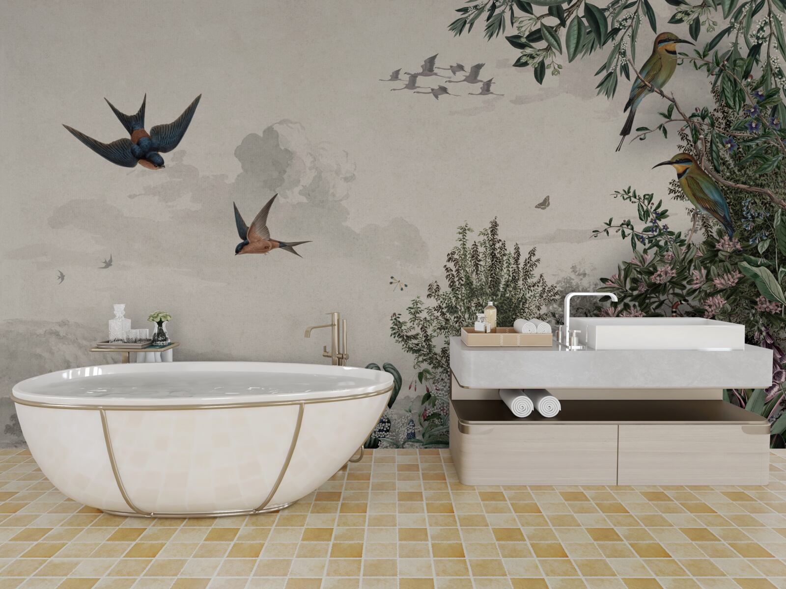 Fototapet Când plouă, păsările caută adăpost