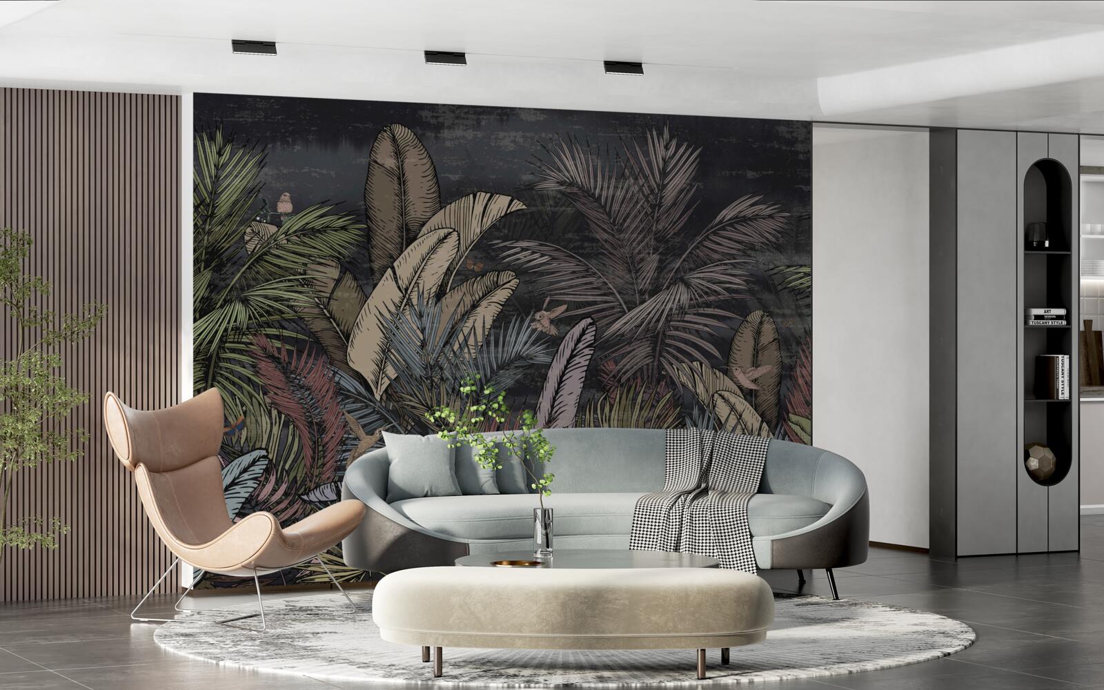 Fototapet când se lasă noaptea, plantele tropicale