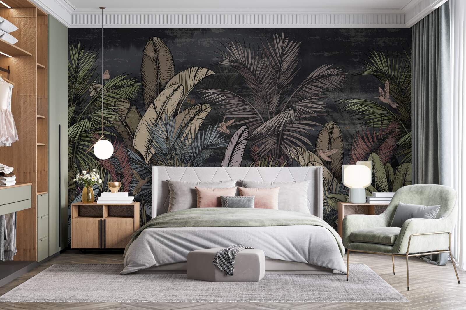 Fototapet când se lasă noaptea, plantele tropicale