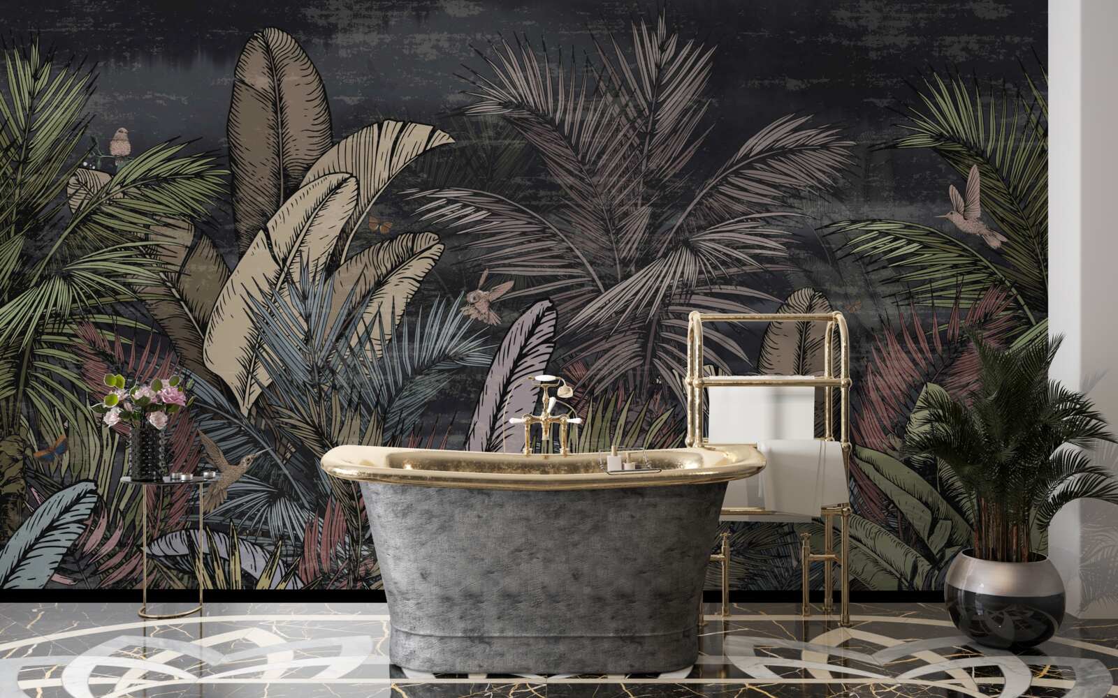 Fototapet când se lasă noaptea, plantele tropicale