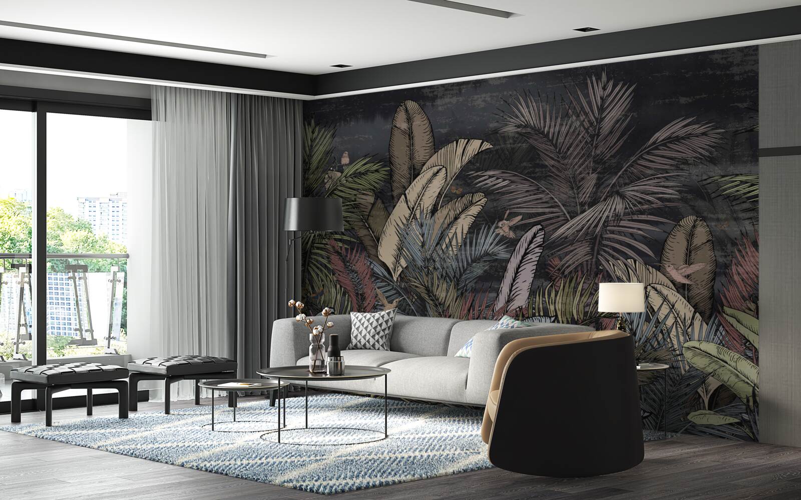 Fototapet când se lasă noaptea, plantele tropicale