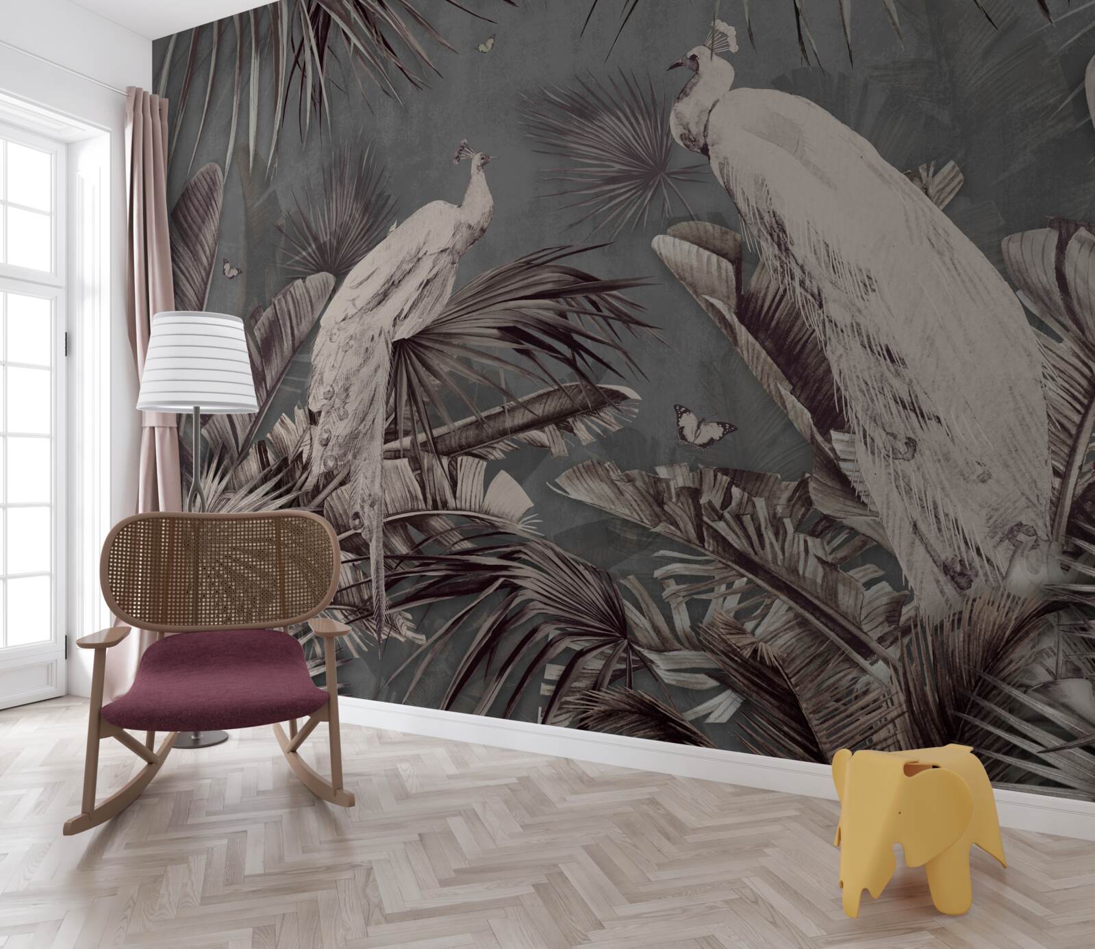 Fototapet păunii albi se pregătesc pentru ploaie