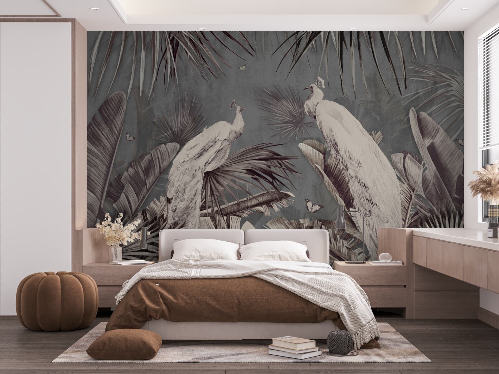 Fototapet păunii albi se pregătesc pentru ploaie