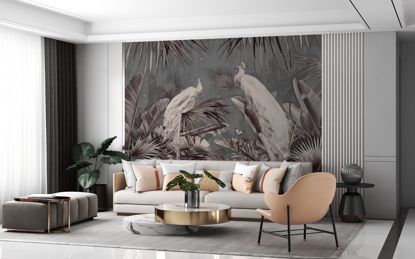 Fototapet păunii albi se pregătesc pentru ploaie