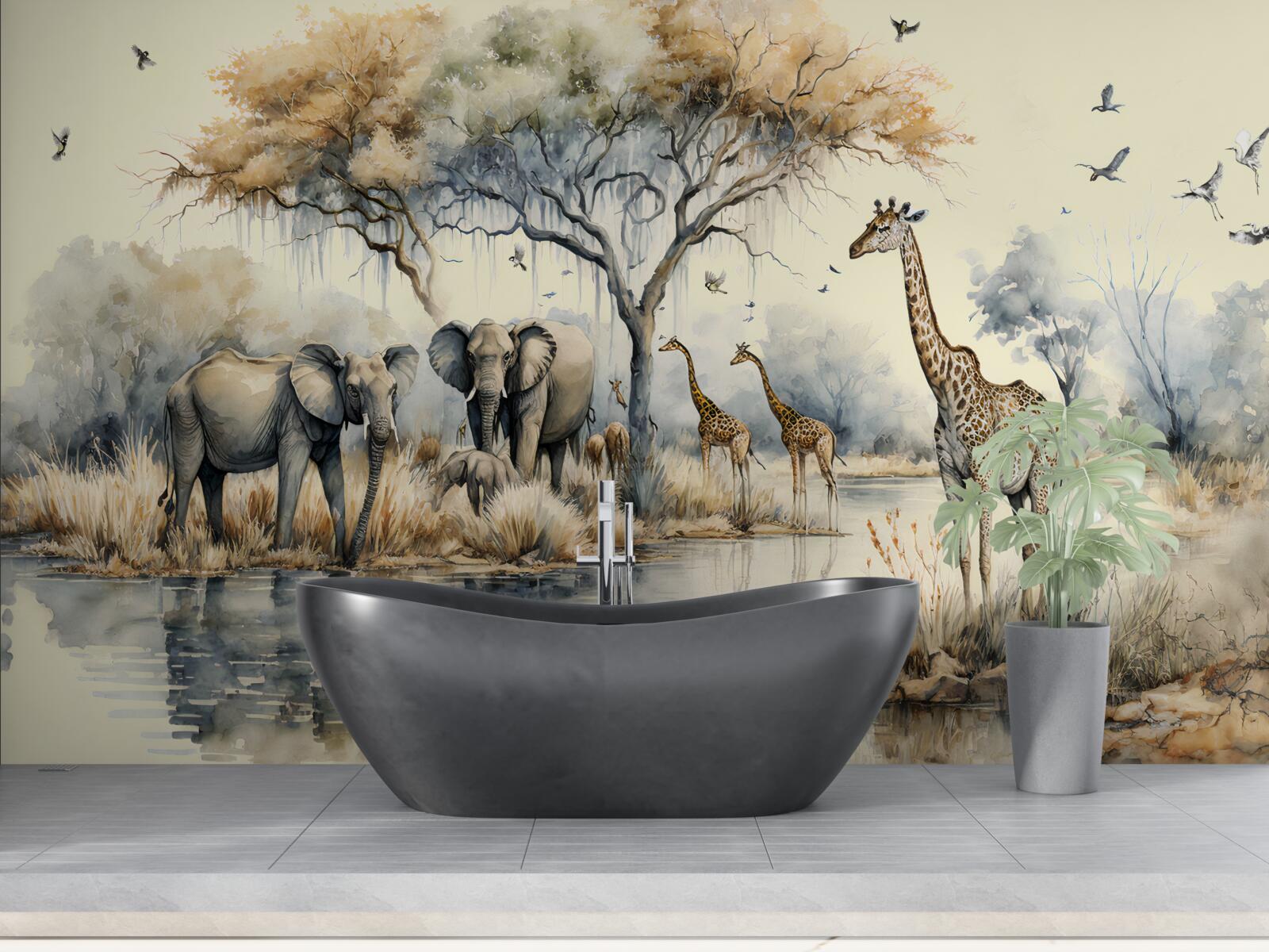 Fototapet animale africane lângă iaz