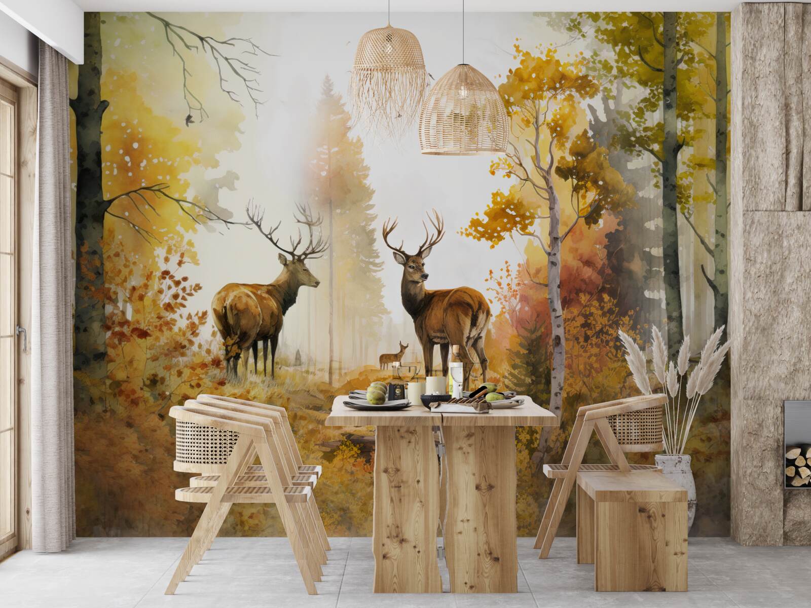 Fototapet pădurea de toamnă devine o zonă de plimbare pentru căprioare