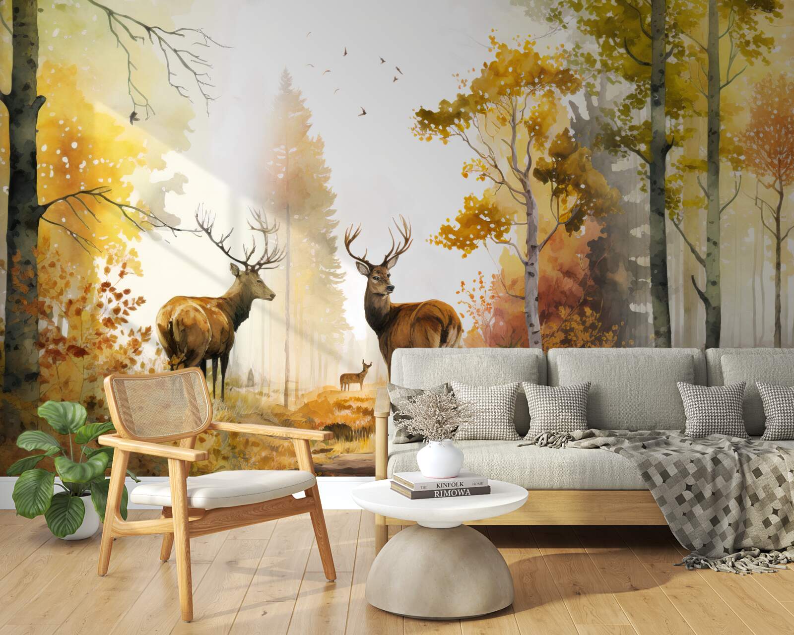 Fototapet pădurea de toamnă devine o zonă de plimbare pentru căprioare