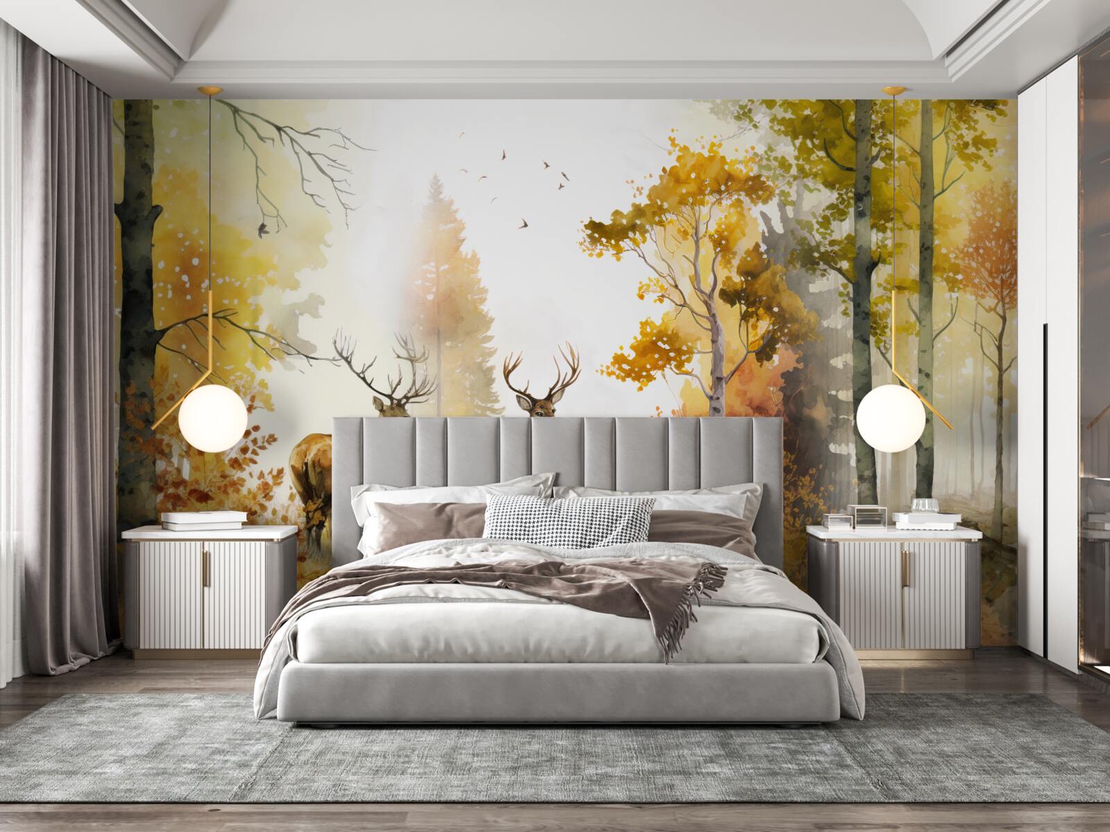 Fototapet pădurea de toamnă devine o zonă de plimbare pentru căprioare