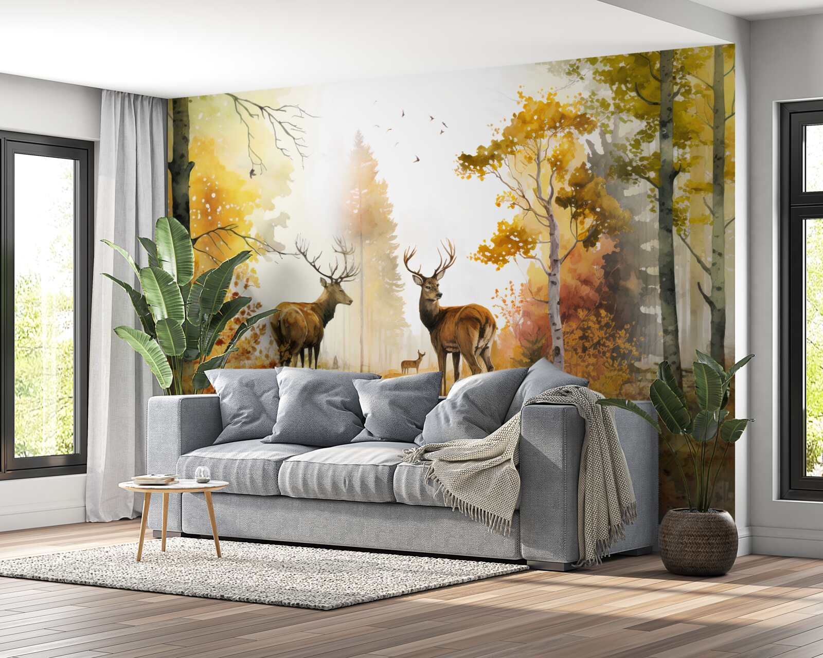 Fototapet pădurea de toamnă devine o zonă de plimbare pentru căprioare