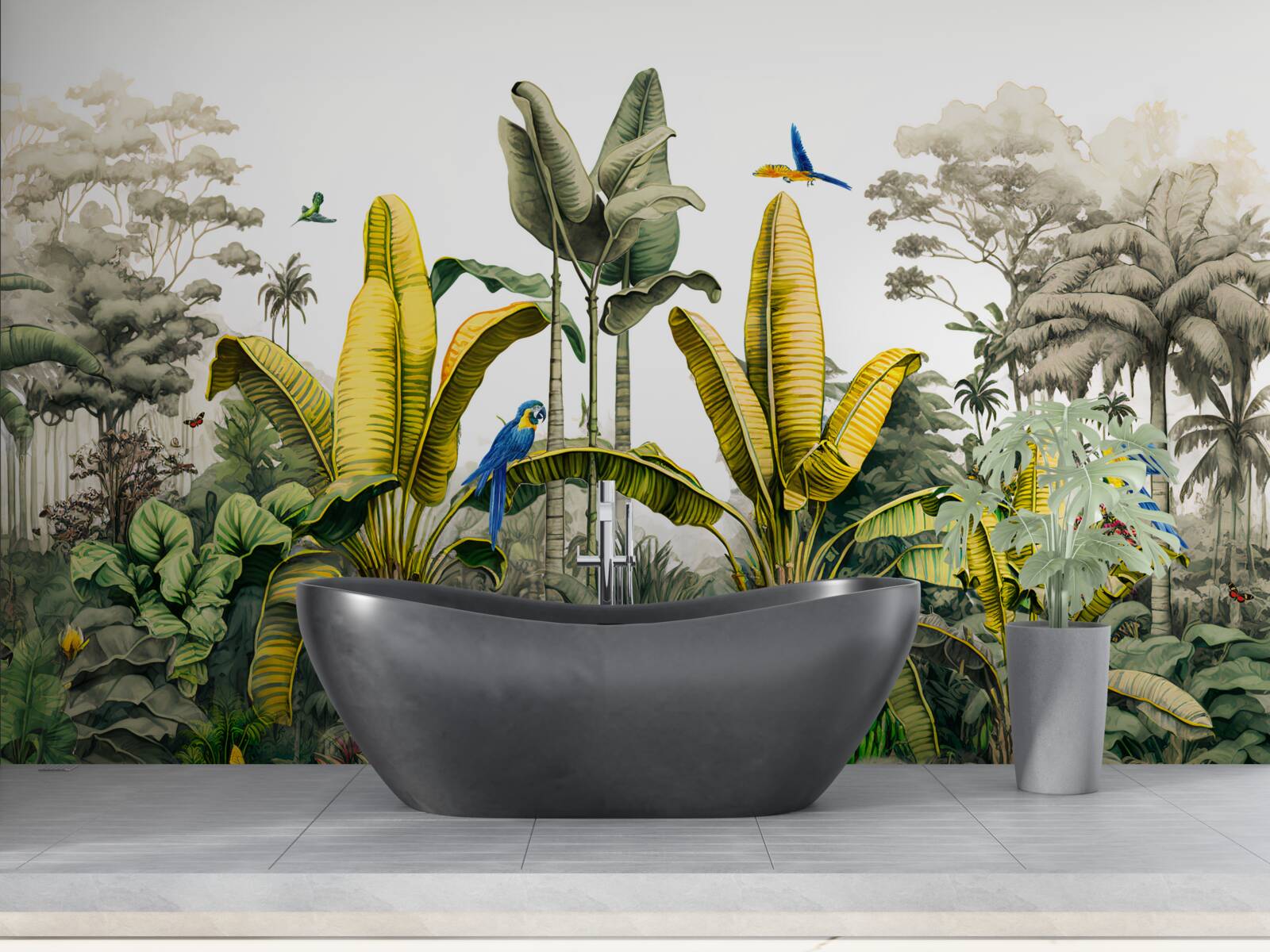 Fototapet frunze aurii de ferigă strălucesc în pădurea verde