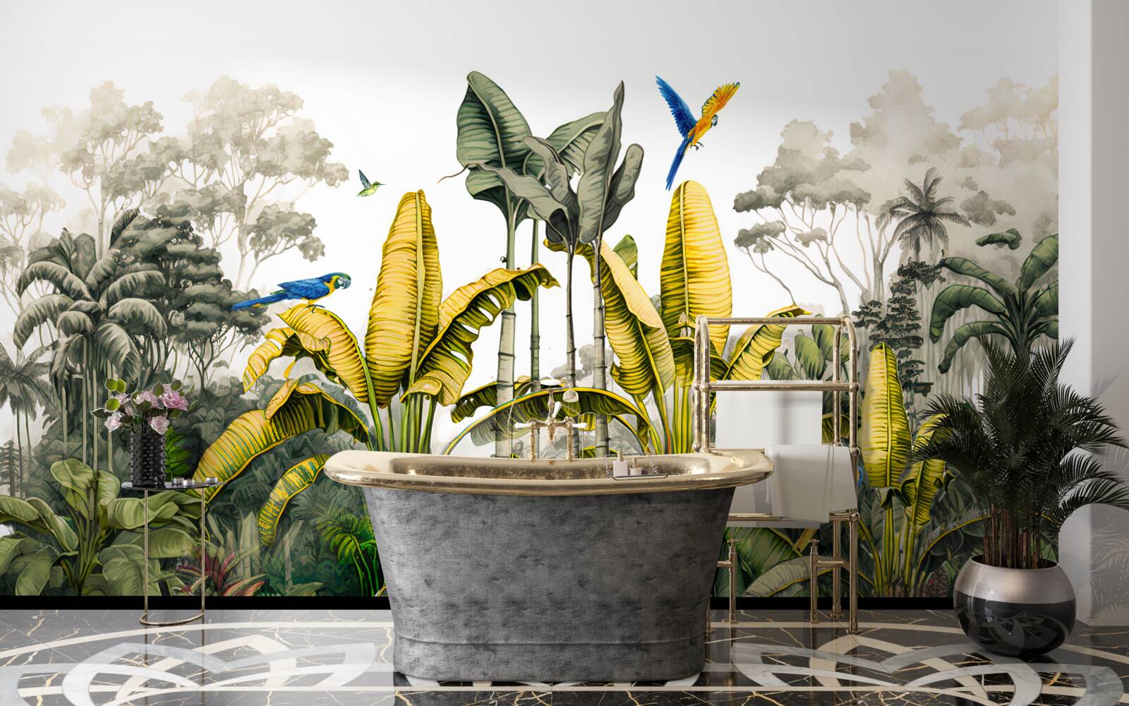 Fototapet ramuri mari ale unei ferigi aurii într-o pădure tropicală