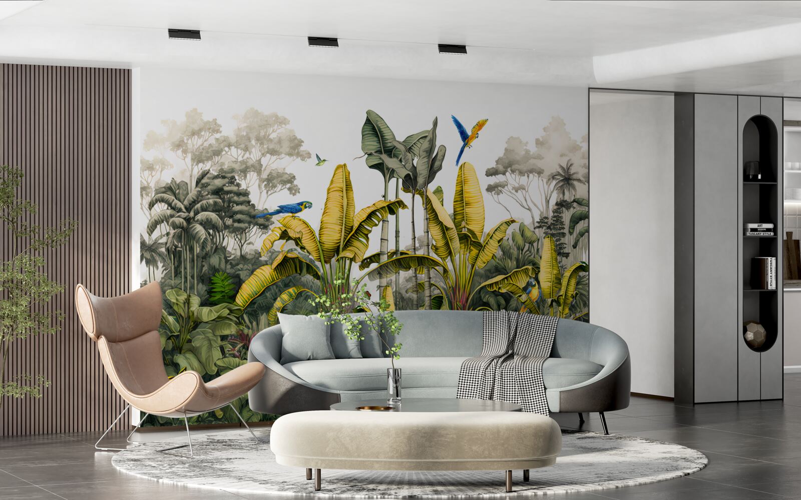 Fototapet ramuri mari ale unei ferigi aurii într-o pădure tropicală