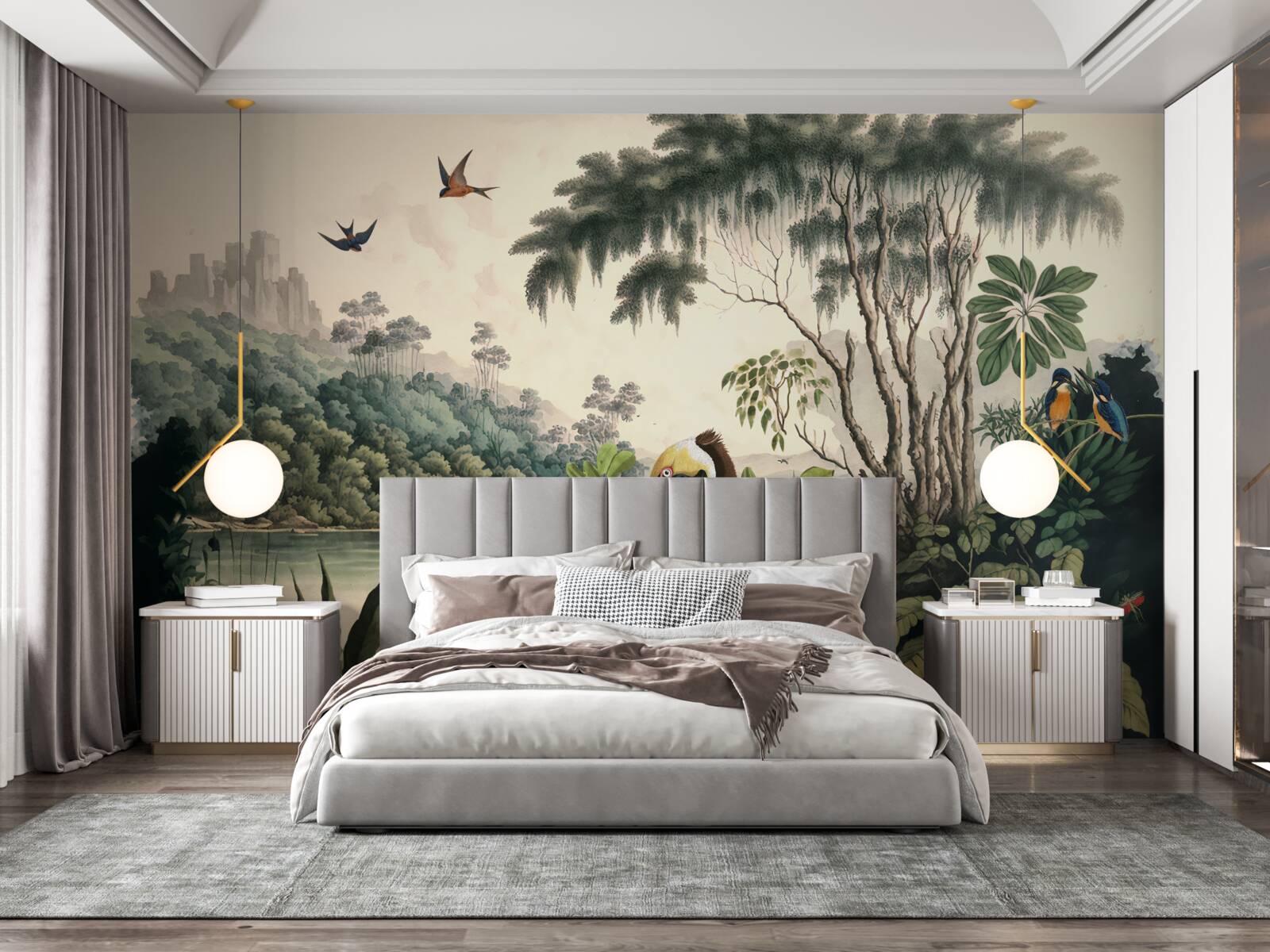 Fototapet pelicanul caută hrană în apele lacului