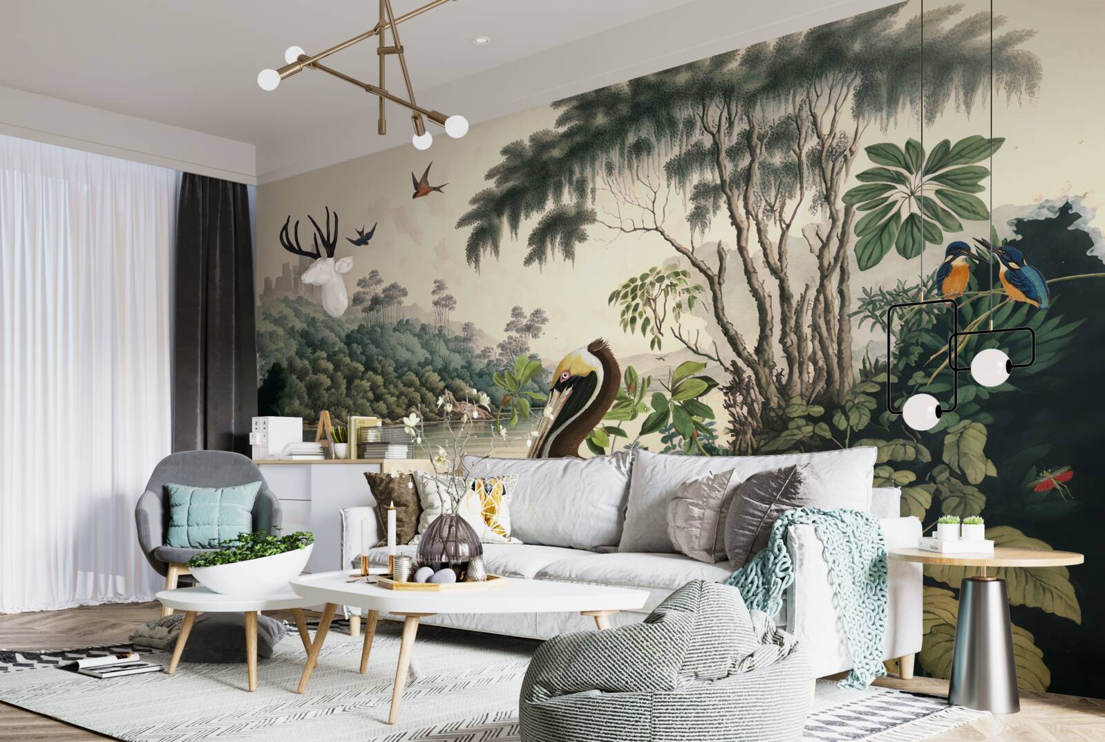 Fototapet pelicanul caută hrană în apele lacului