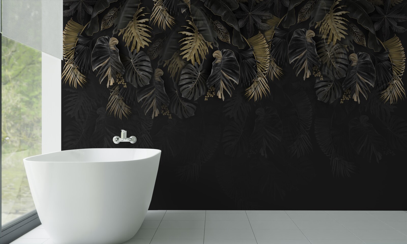 Fototapet ferigă de noapte, pictată în nuanțe de auriu și verde