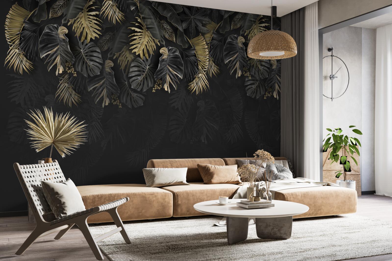 Fototapet ferigă de noapte, pictată în nuanțe de auriu și verde