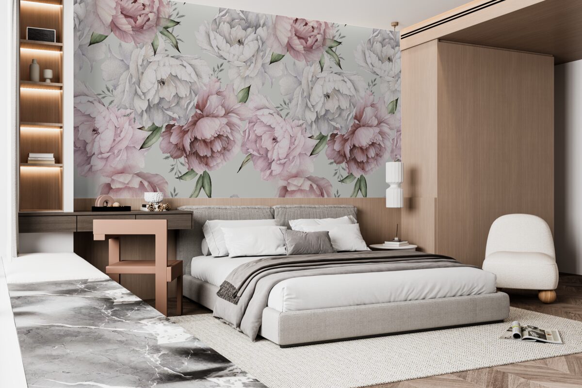 Fototapet bujori frumoși în nuanțe de alb și roz