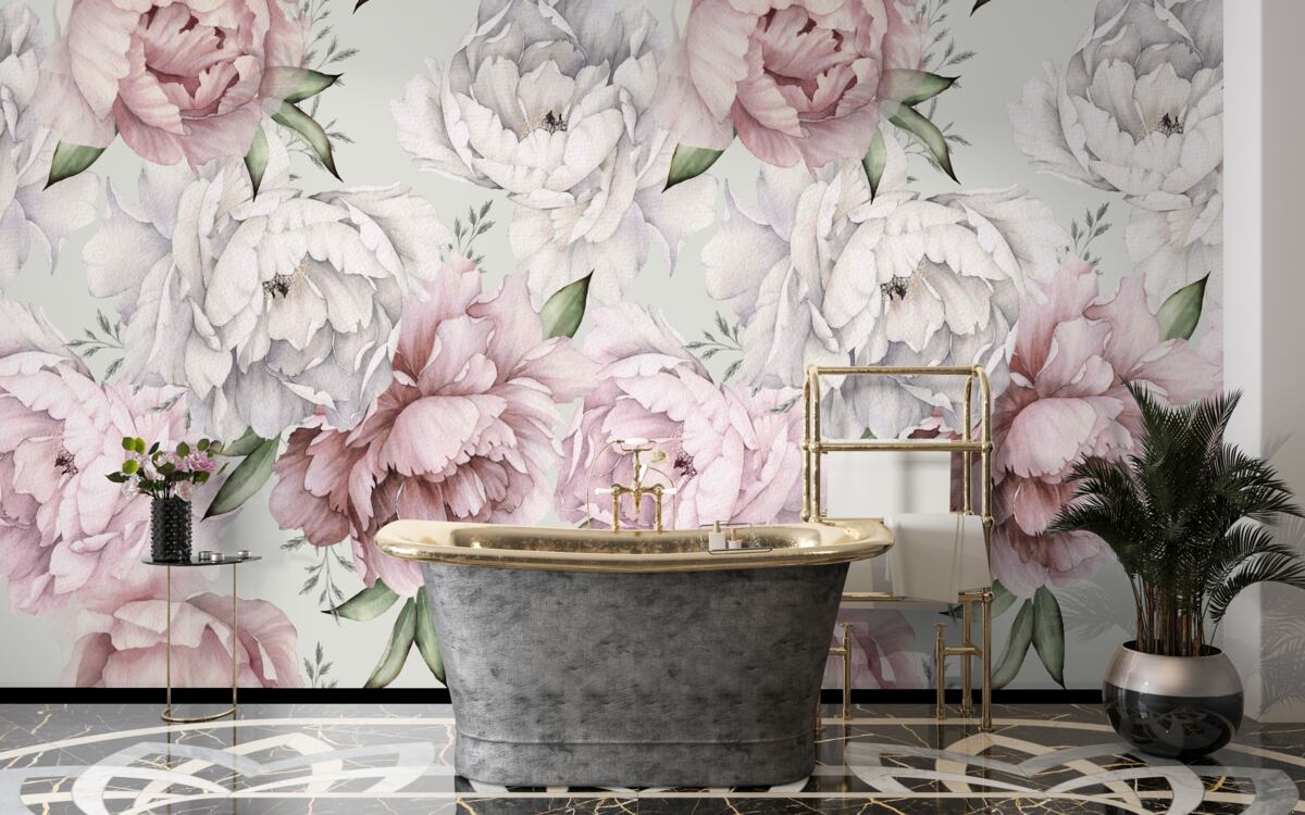 Fototapet bujori frumoși în nuanțe de alb și roz