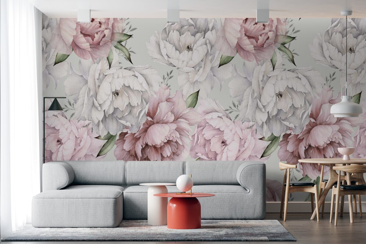 Fototapet bujori frumoși în nuanțe de alb și roz