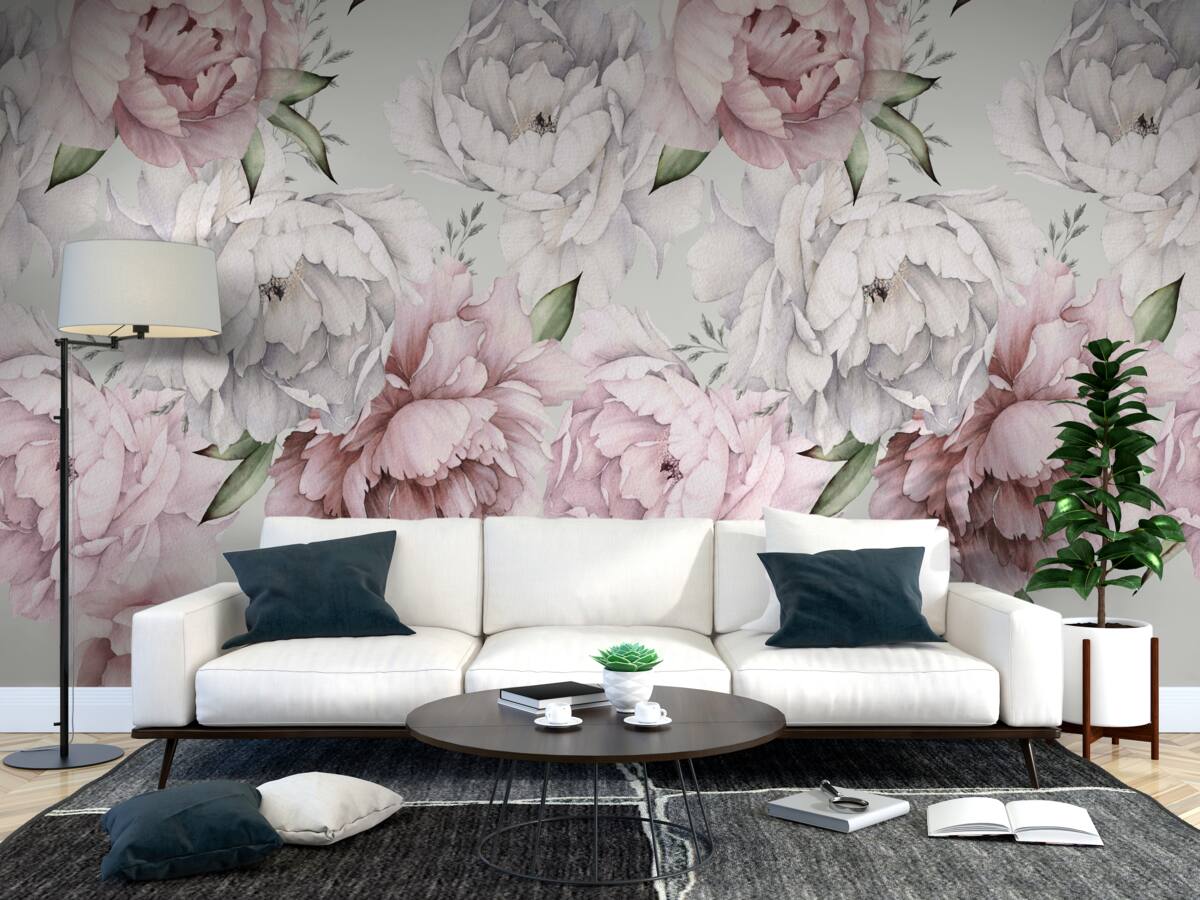 Fototapet bujori frumoși în nuanțe de alb și roz