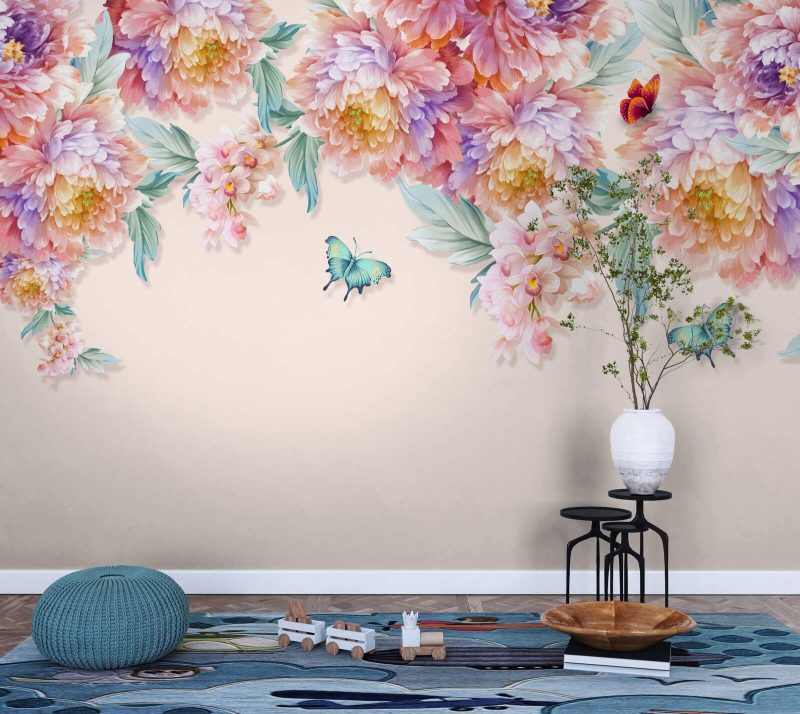 Fototapet florile de primăvară sunt presărate cu fluturi