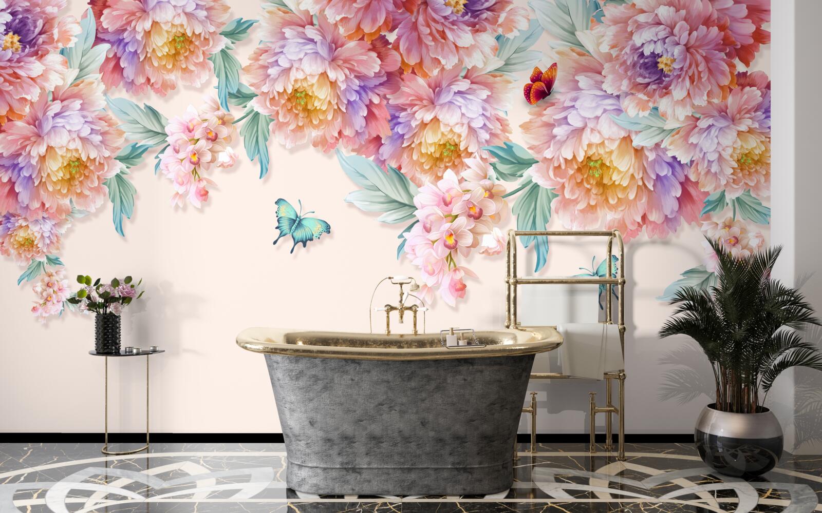 Fototapet florile de primăvară sunt presărate cu fluturi