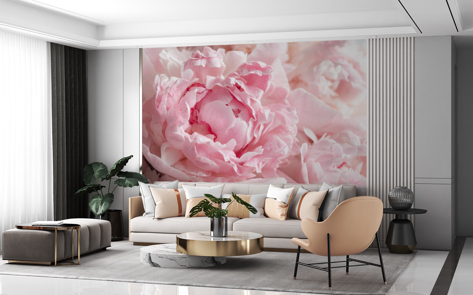 Fototapet buchet de bujori într-o nuanță delicată de roz