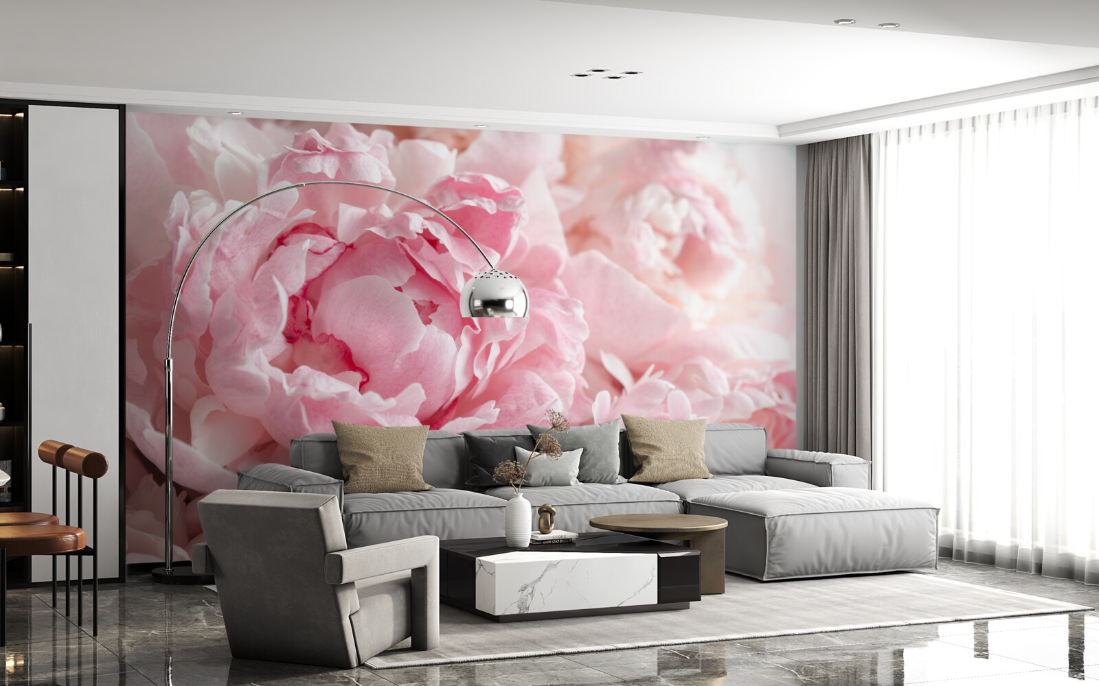 Fototapet buchet de bujori într-o nuanță delicată de roz