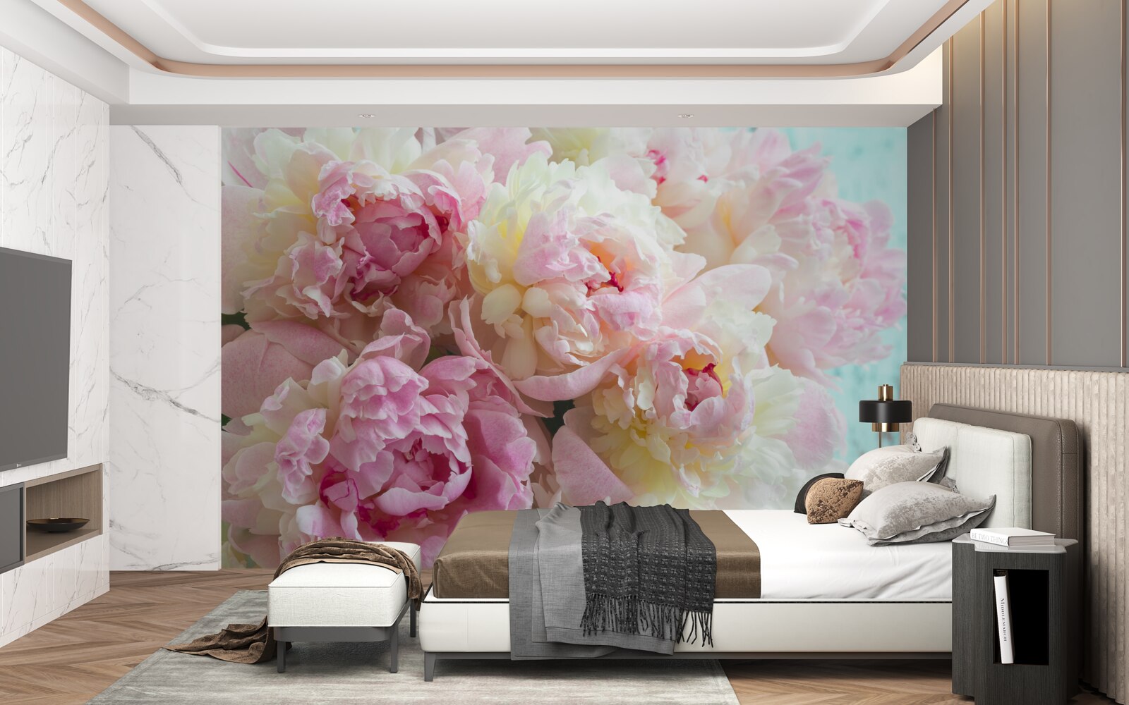 Fototapet bujori delicate în nuanțe de roz